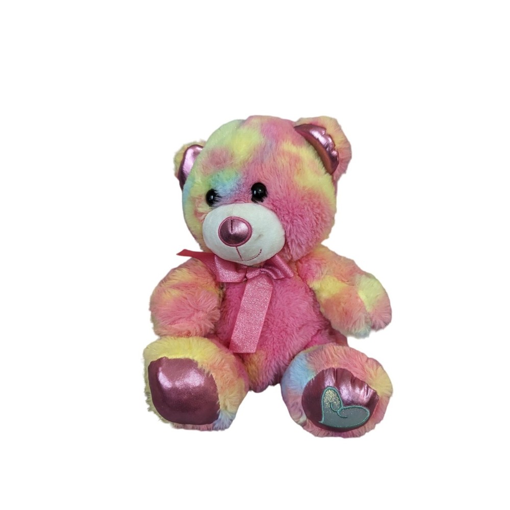 Walgreens Tie Dye Teddy Bear Pink Yellow Blue Plush Metallic Accents 12 inch